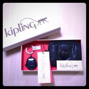 NWT Kipling Navy Glitter Pouch Keychain Gift Set